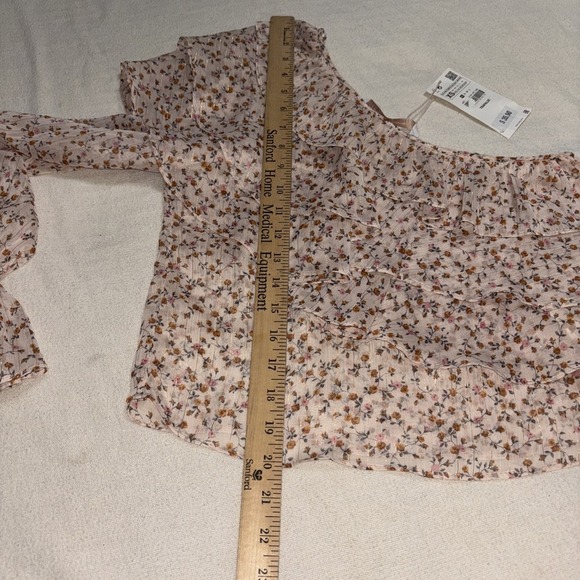 ZARA TRAFALUC COLLECTION Crop Top One Shoulder/Sleeve Pink Floral Ruffle SzXS - Picture 6 of 8